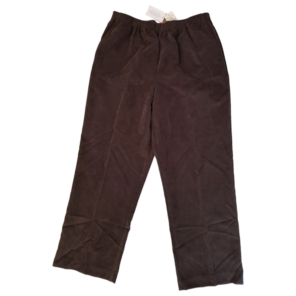 Alfred Dunner Classic Fit Pants Wmn's 14S Elastic Waist Brown Corduroy Straight